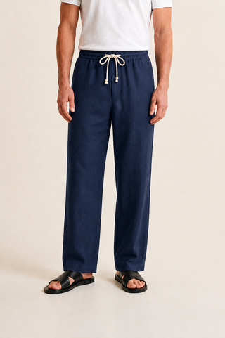 Pantalon Lin Cordon Coupe Droite