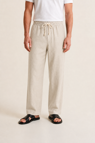 Pantalon Lin Cordon Coupe Droite