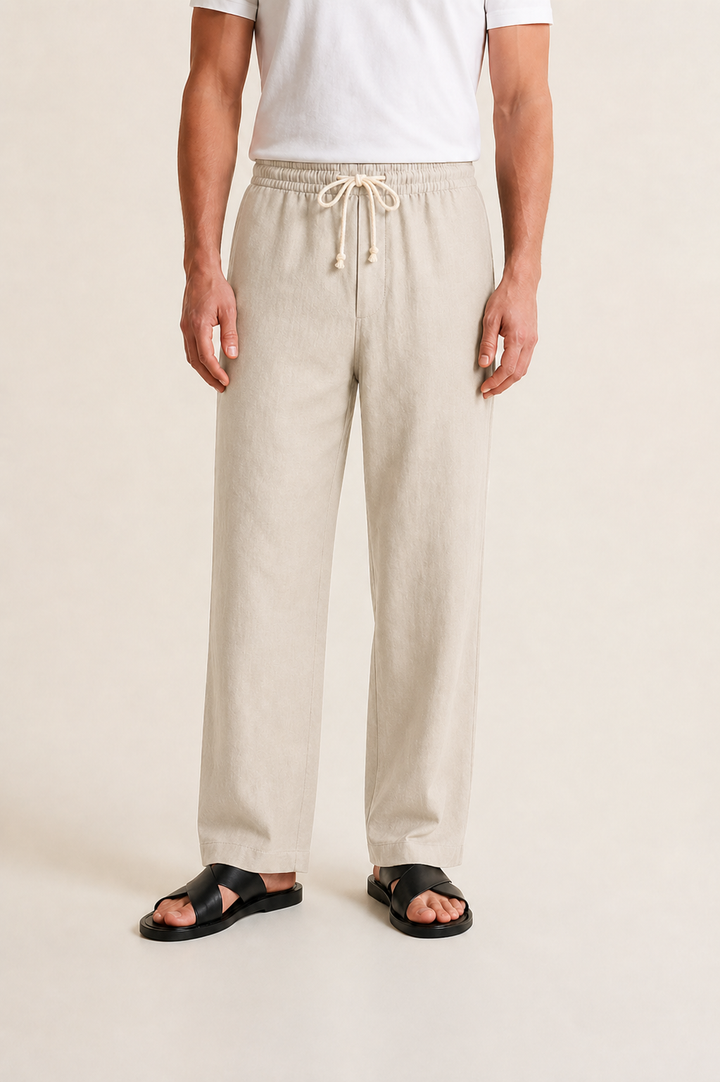 Pantalon Lin Cordon Coupe Droite