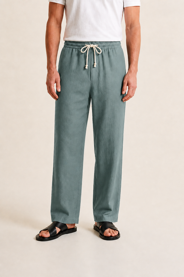 Pantalon Lin Cordon Coupe Droite