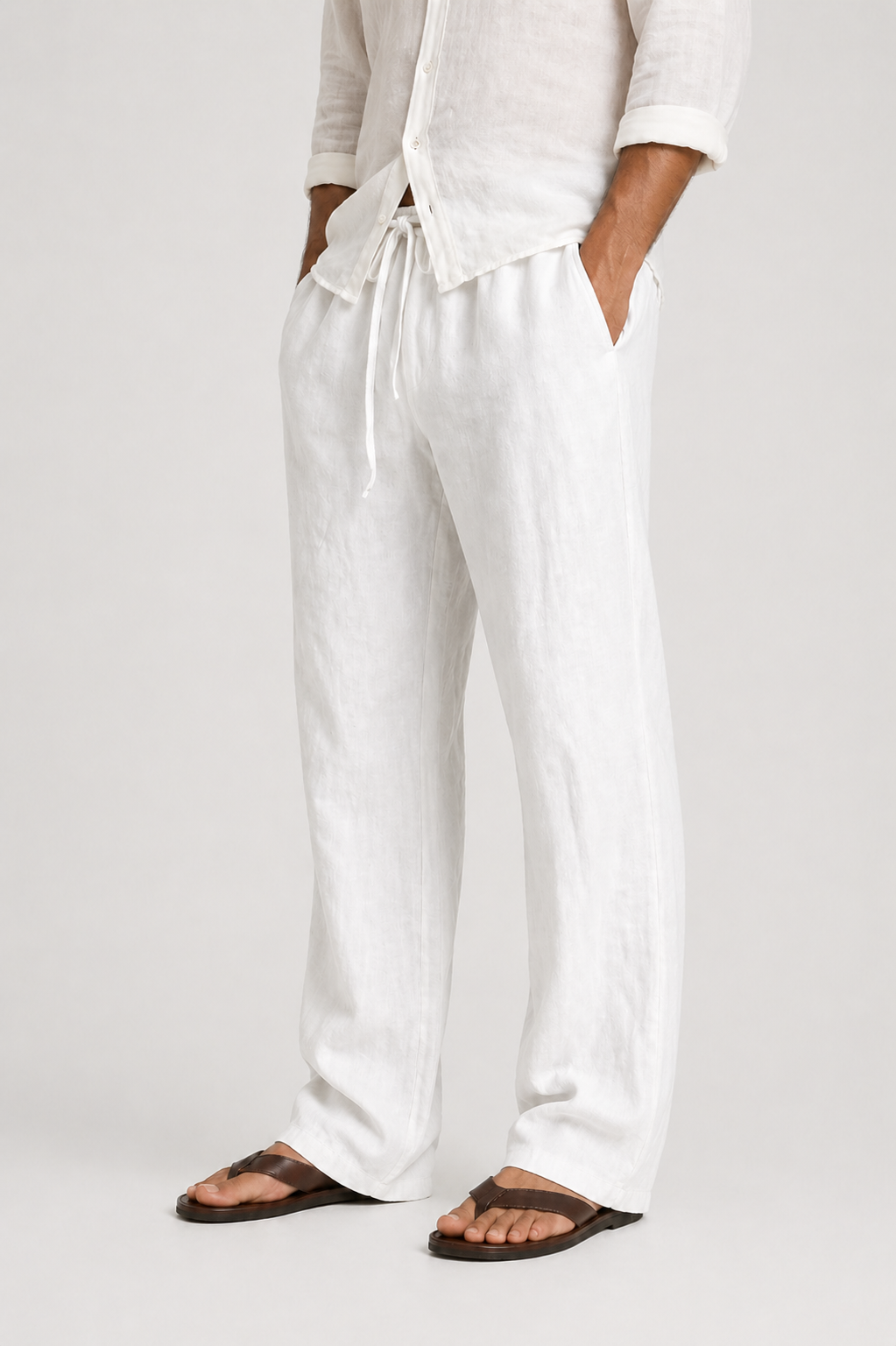 Pantalon Lin Look Cordon Coupe Confort
