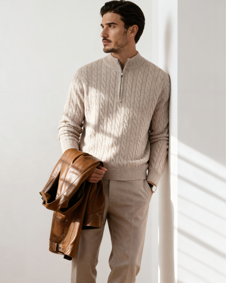 1/2 Zip en Cachemire Tissé 100%