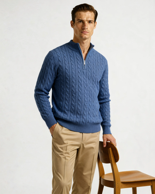 1/2 Zip en Cachemire Tissé 100%